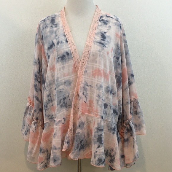 Ces Femme Other - Ces Femme | Ruffled Tie Dye Peplum Kimono